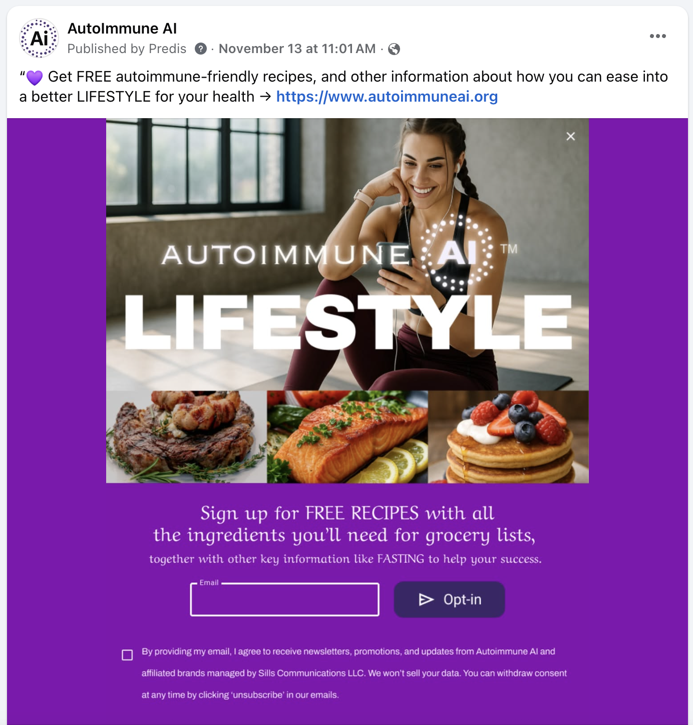 AutoimmuneAI Instagram Lifestyle Campaign - Sign up for free recipes with lifestyle imagery