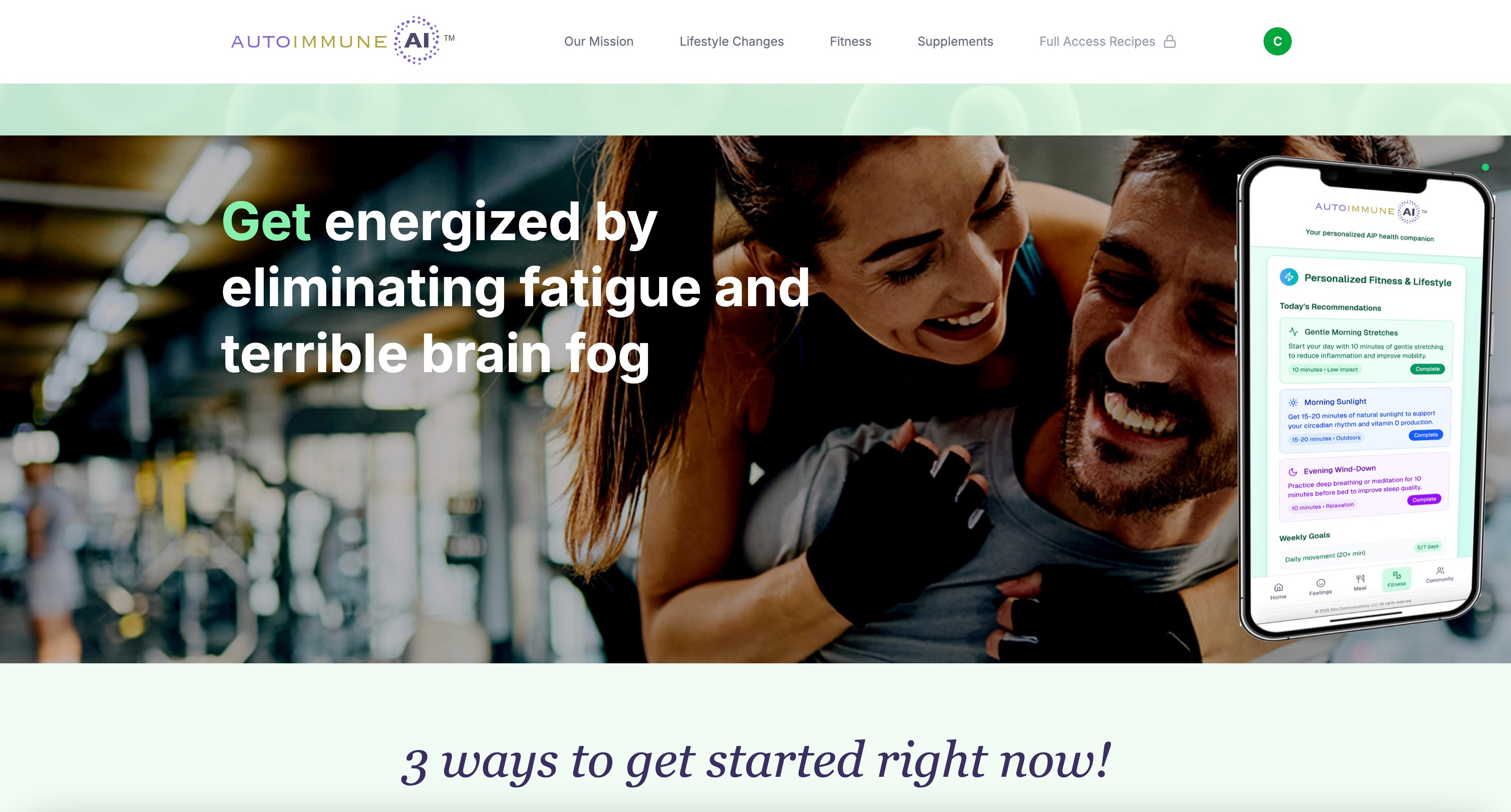AutoimmuneAI Website - Get energized by eliminating fatigue and terrible brain fog