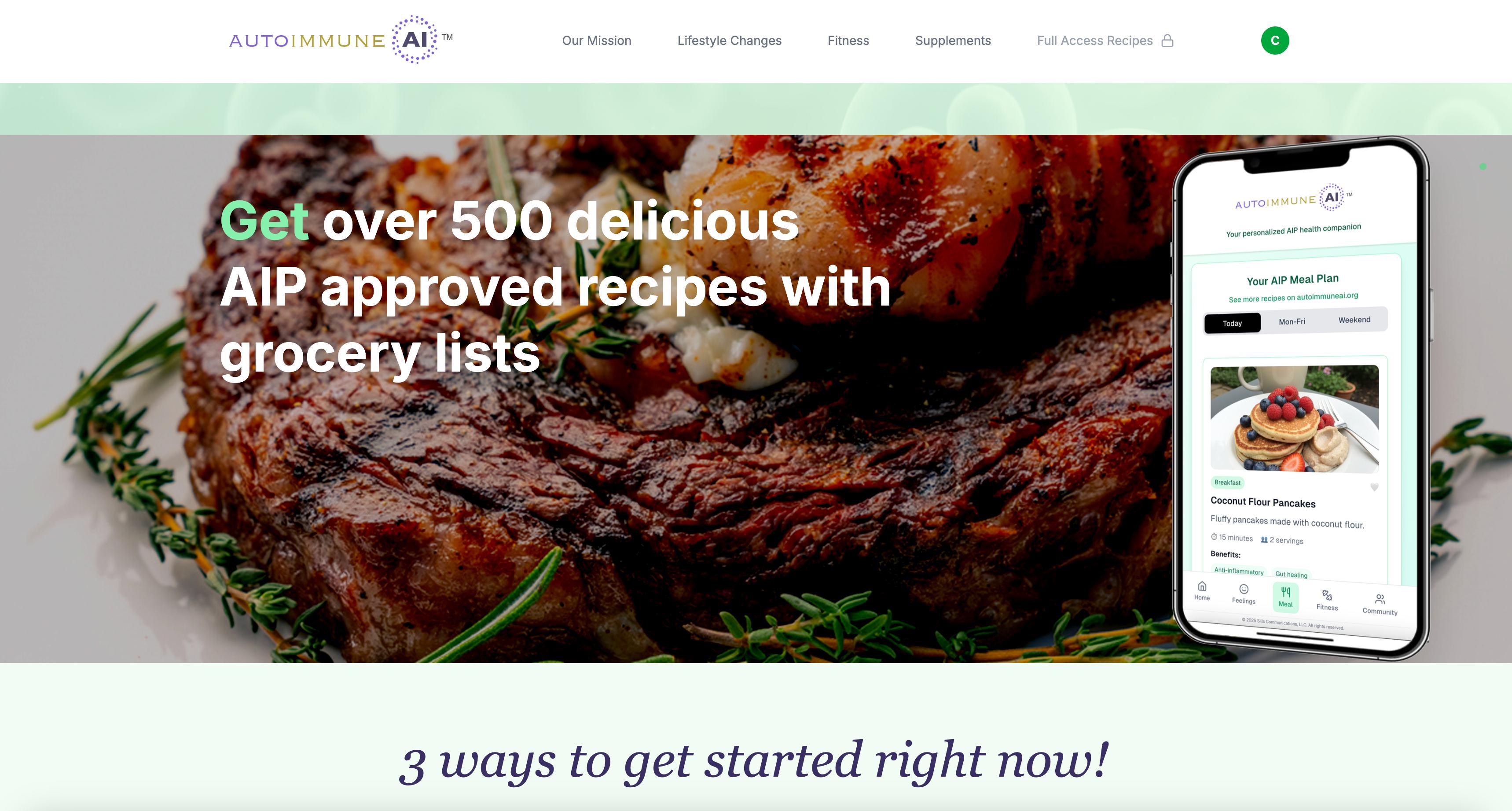 AutoimmuneAI Website - Over 500 delicious AIP approved recipes with grocery lists